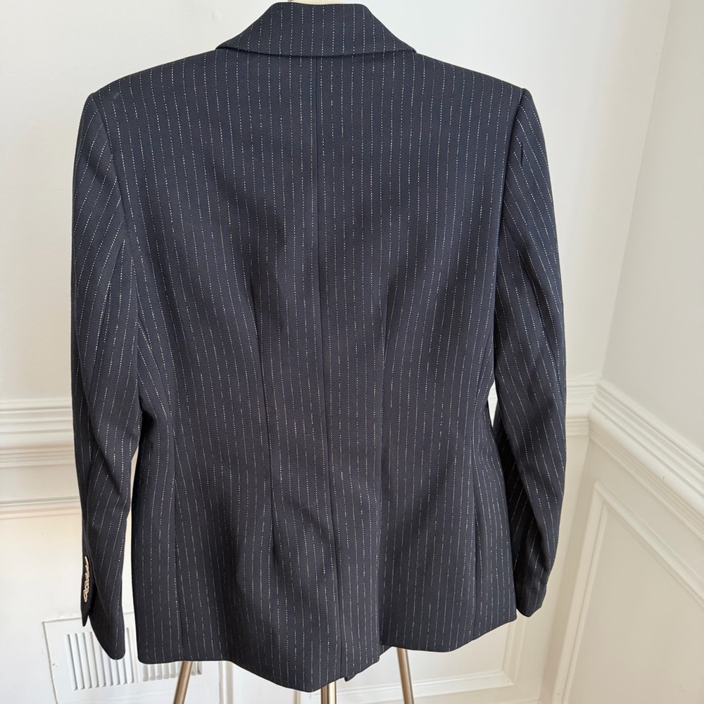 NWOT Tommy Hilfiger Navy Metallic Gold Pinstripe Double-Breasted Blazer Size 4 - Picture 7 of 10